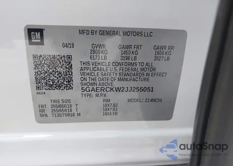 2018 Buick Enclave Premium from USA, damaged, VIN 5GAERCKW2JJ255051
